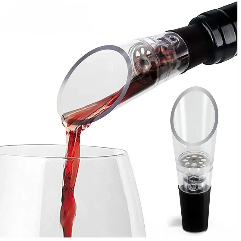2 in 1 Wine Decanter Pourer Bar Accessories Portable Acrylic Quick Aerator Pouring Filter Tools Wine Bottle Stopper Bar Tools