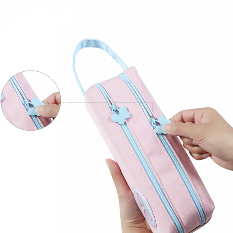 M&G Drop Shipping Handheld Double Zip Large Capacity Cute Butterfly Pencil Case School Stationery Pen Case Pouch Make Up Bag