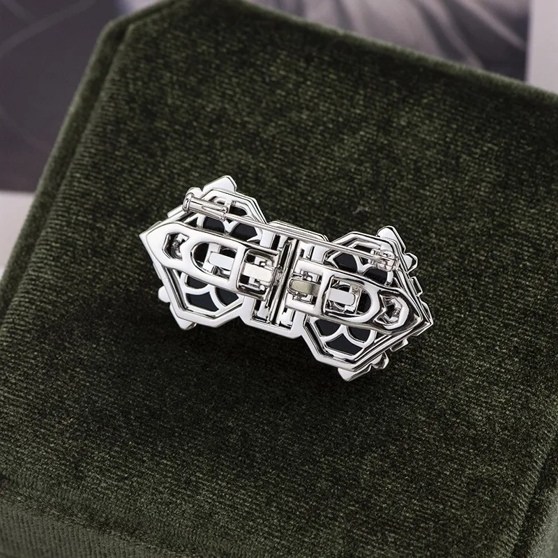 Wuiha Vintage 925 Sterling Sliver Emerald High Carbon Diamond Gemstone Brooch Brooches Collar Clip Corsage Cocktail Fine Jewelry image 4