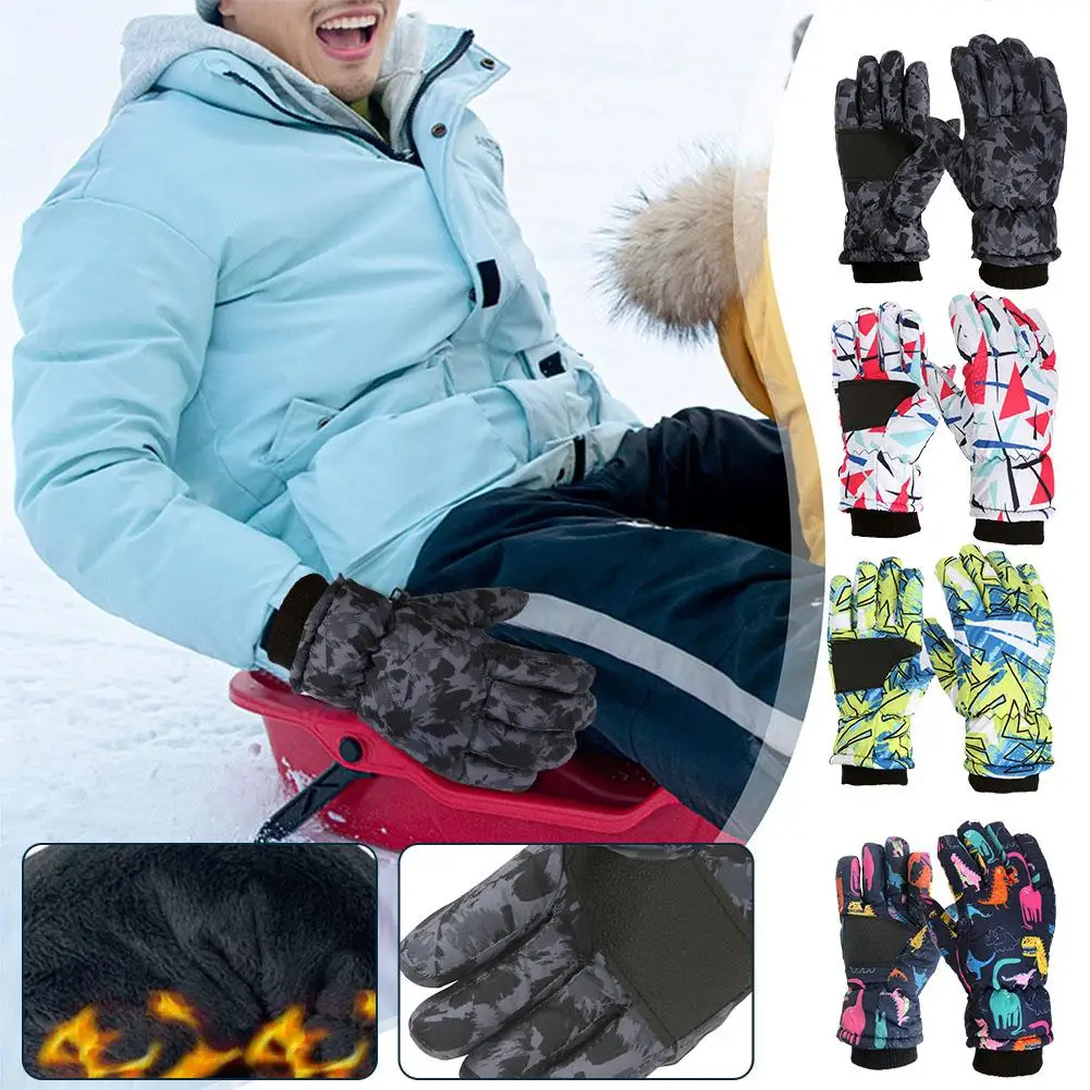 Winter Ski Gloves Children Non-slip Thicken Thermal Gloves Snowboard Windproof Outdoor Kids Mitten Unisex Warm Gloves