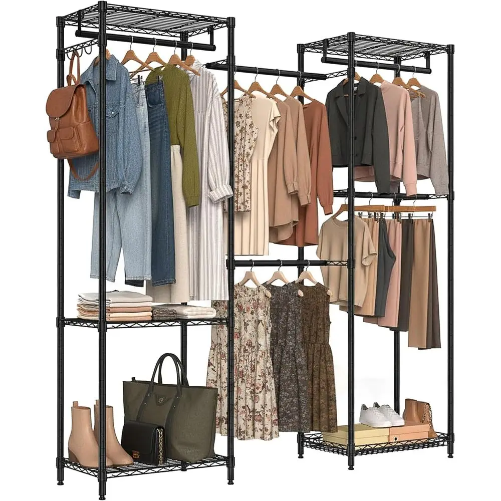 

Freestanding Closet System, Large Free Standing Closet Rack Organizer for Hanging Clothes Adjustable Metal Wire Clothing Rack wi