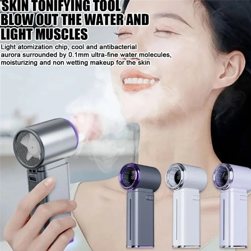 ABBK-draagbare draagbare digitale miniventilator met 199 snelheidsniveaus Ice Mist Cooling USB oplaadbare ventilator Smart Display voor buiten