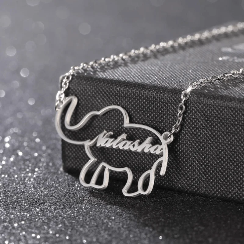 Personalized Custom Name Necklace, Lucky Elephant Necklace Birthday Gift, Necklaces with Name, Animal Letter Jewelry