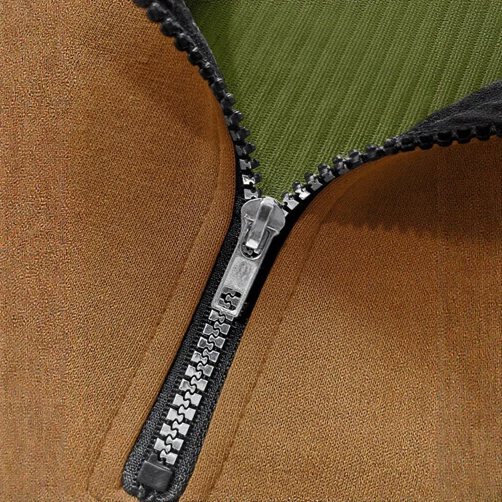 Men Long Sleeve Turn Down Collar Zipper Sweatshirt in Corduroy Suede Patchwork Fabric Navy Black Green Khaki Gray