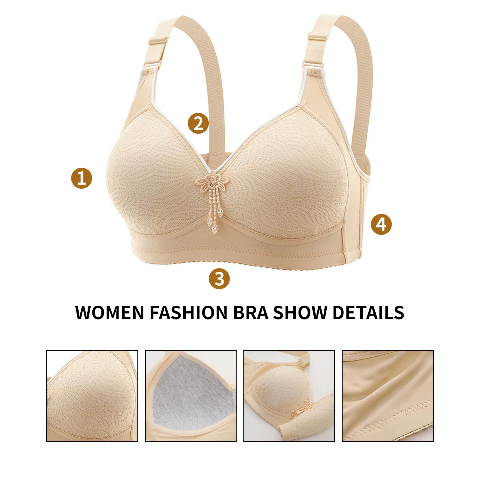 6pcs Seamless Tassel Decor Wireless Women Bra Push-Up - Adjustable Strap, Soft Colors Black/Pink/Beige/Light Blue/Mint Green image 6