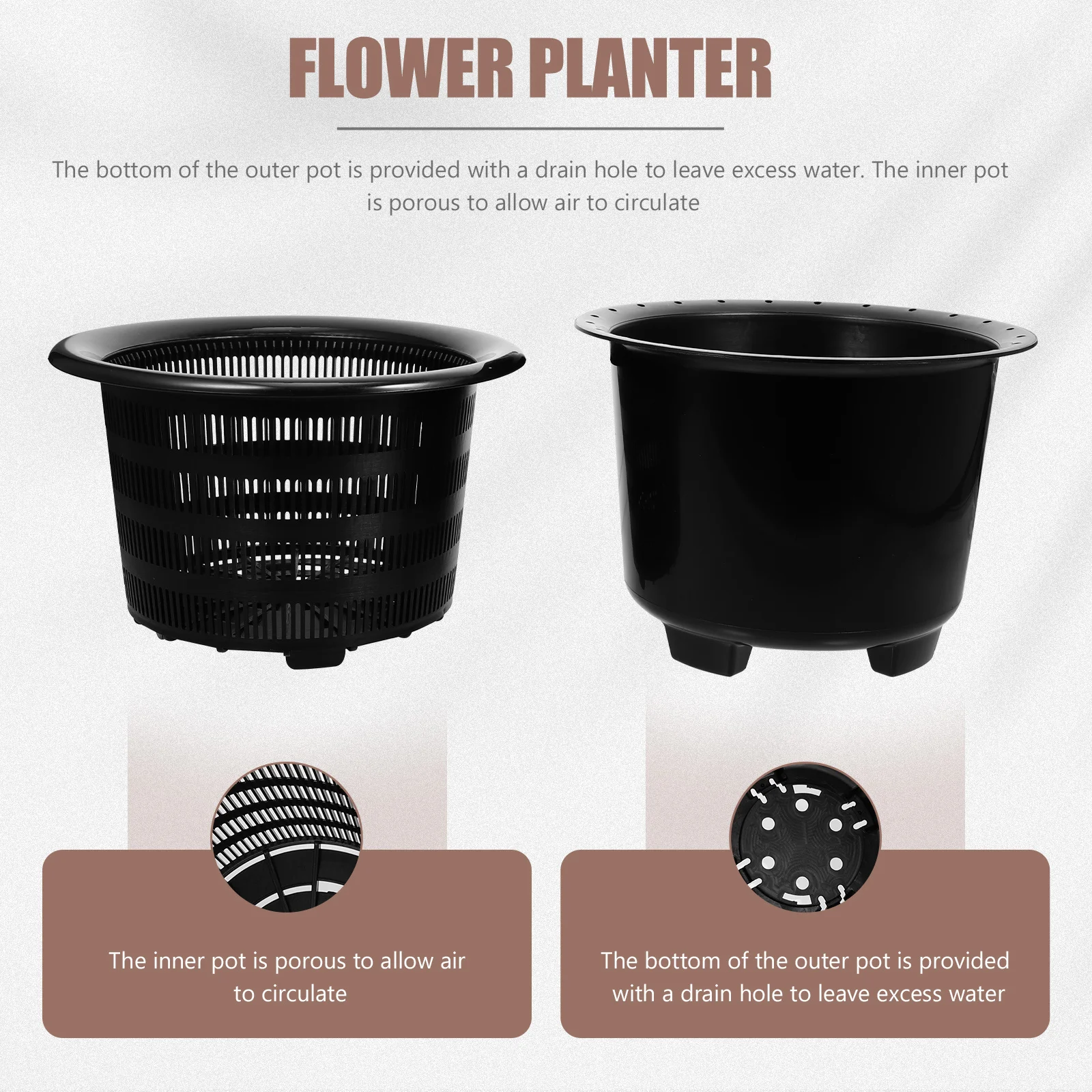 

1 set Plastic Double Layer Flower Pot Durable For Indoor Outdoor Garden Decoration Plant Nursery Accessory Multipurpose Planting