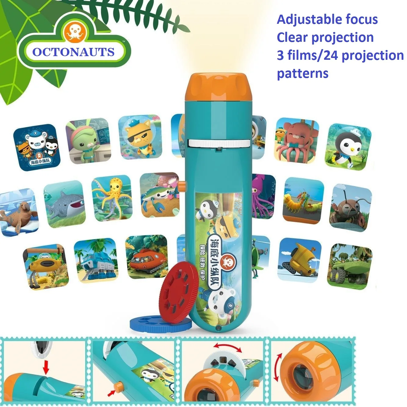 Lampe de poche de Projection Octonauts originale, histoire d'apprentissage au coucher, figurine d'action Anime kawaii, lampe de Projection à motif clair