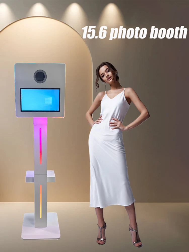 Neuer Bestseller 15,6 Zoll Touchscreen LED Open-Air Tragbare Fotobox DSLR Spiegelgehäuse mit Blitzlicht für Party Hochzeit Event