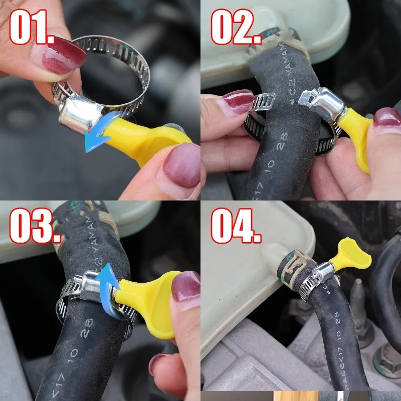 16-25mm Yellow Plastic Handle Hand Twist Hose Clamps Stainless Steel Screw Band Adjustable Hose Clamps Water Pipe Fastener Clips