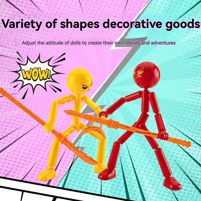 3D Printed Stickman Action Figure  with Movable Joints, Novelty Assembled Robot Mannequin Model ornament