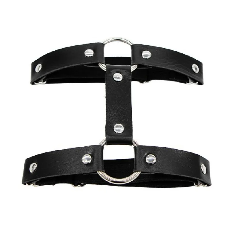 Anel de couro punk rígido para meninas, anel de perna, cinta dupla sexy, anel de coxa, cinto de liga