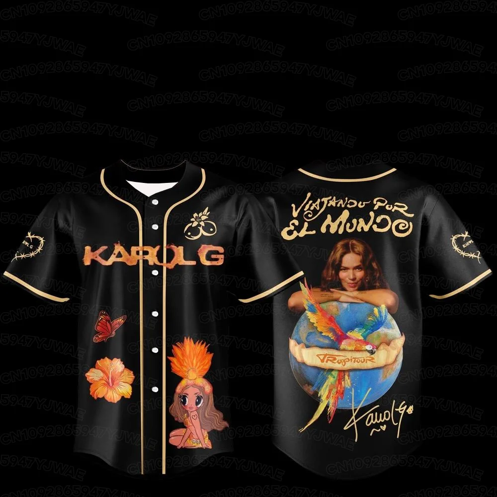 Sommer Herren Damen Karol G Viajando Por El Mundo Baseball Trikot Mädchen Casual Sport 3D-Druck Grafik T-Shirt Fan-Geschenke – Detail 5