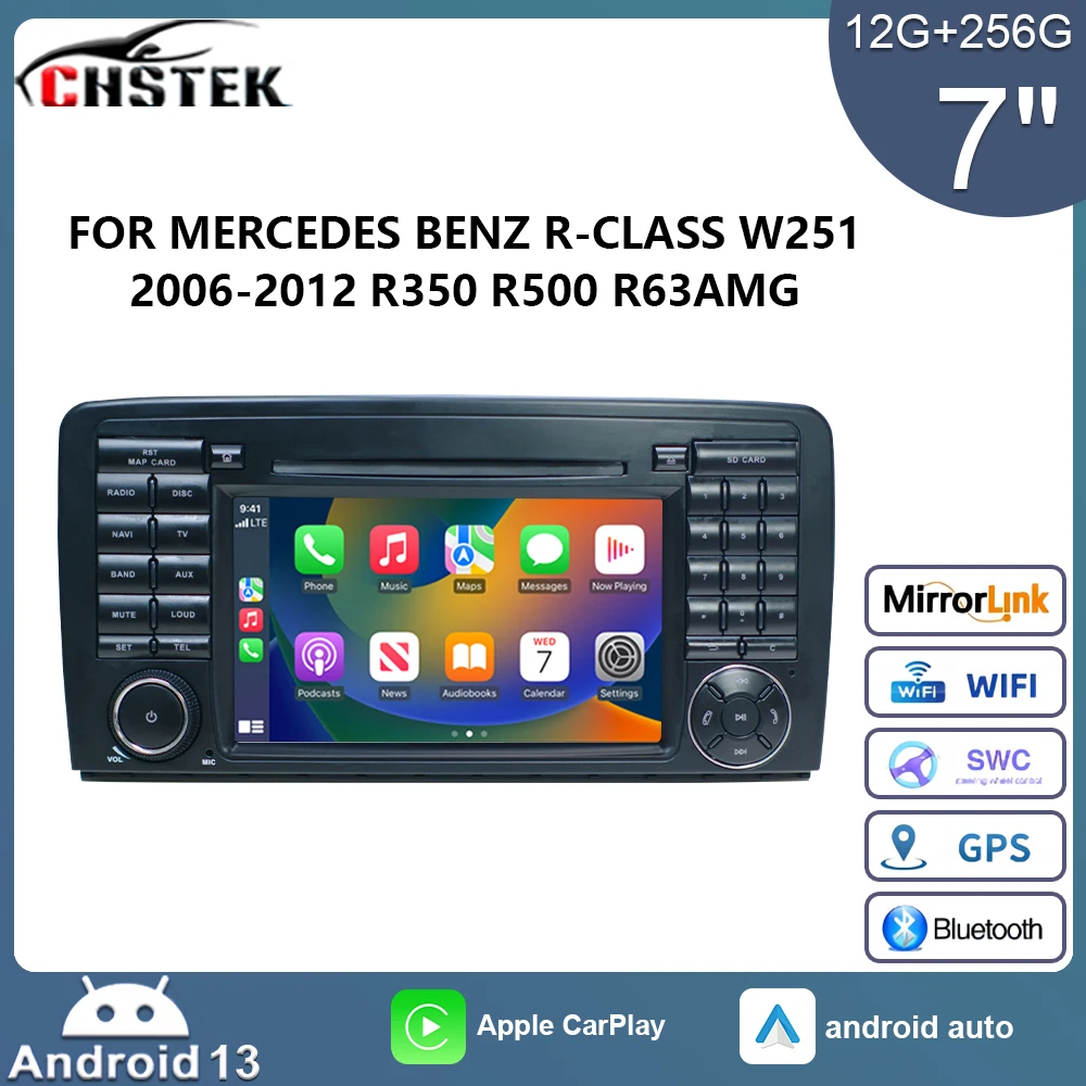 CHSTEK Car Radio GPS Android 13 for Mercedes Benz W251 2006-2012 R280 R300 R320 R350 R500 R63AMG Multimedia CarPlay Bluetooth 4G