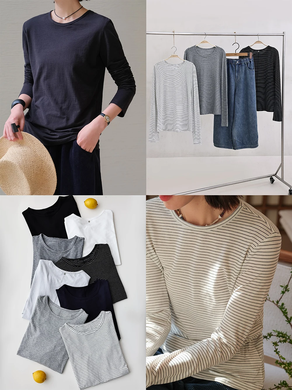 

Spring Collection High Twist Cotton Lightweight Long Sve round Ne Soft Skin-friendly Casual Loose Fit T-irt for Women