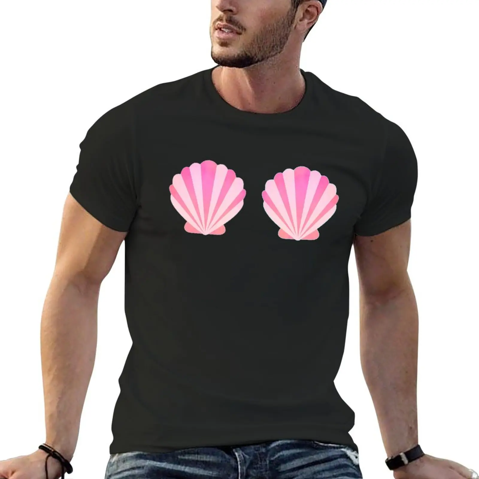 Mermaid Seashell Bra Cute Pink Shells T-Shirt custom shirt customs blacks outfits for men