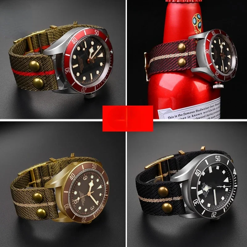 High quality nylon strap for Tudor Hamilton Bronze flower Little Red flower Seiko Fabric WatchBand canvas 22mm rivet Wrist strap