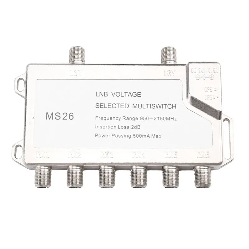 

Multiswitch 2 Input 6 Satellite 950-2150Mhz Antenna Cable 2 In 6 Out Diseqc LNB Power Waterproof Stand-Alone TV Switch