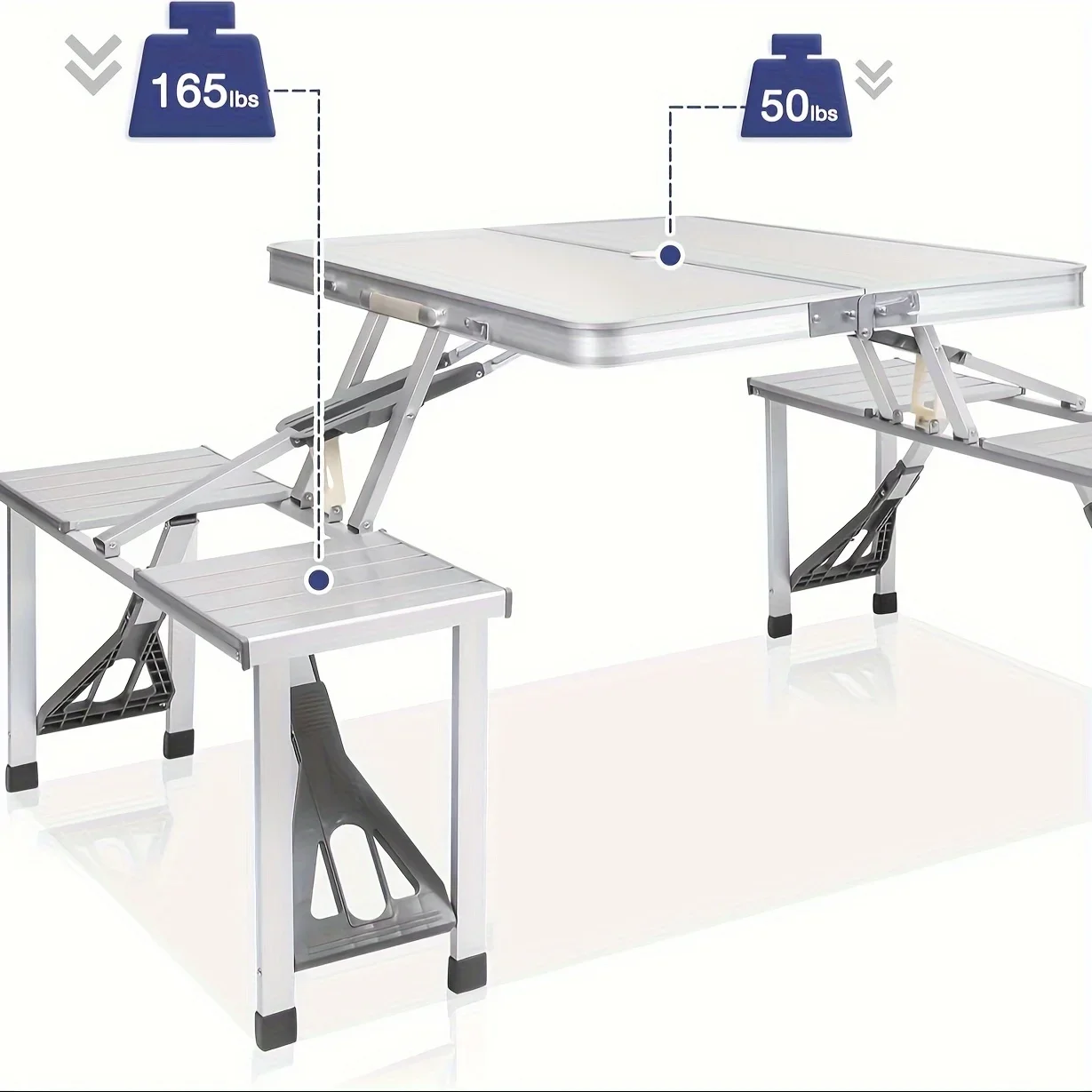 Portable Picnic Table And Bench Set, Foldable Camping Table With 4 Seats And Umbrella Hole, Casual Style Outdoor Dining