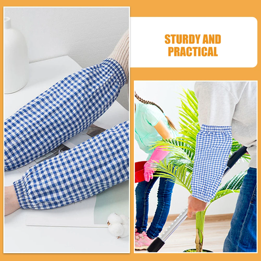 2 Pairs Anti fouling Plaid Cleaning Oversleeves Oil Proof Arm Covers Dish Washing Small Size