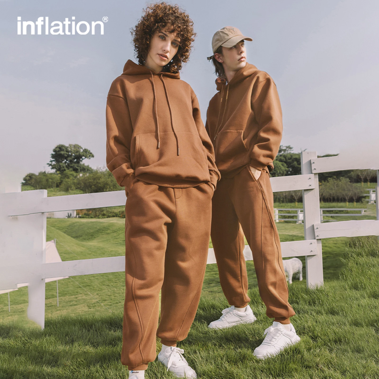 INFLATION Men's Tracksuit Suit Winter Warm Velvet Tracksuit Mens Casual Solid Sweatpant Set Unisex Jogging Suit