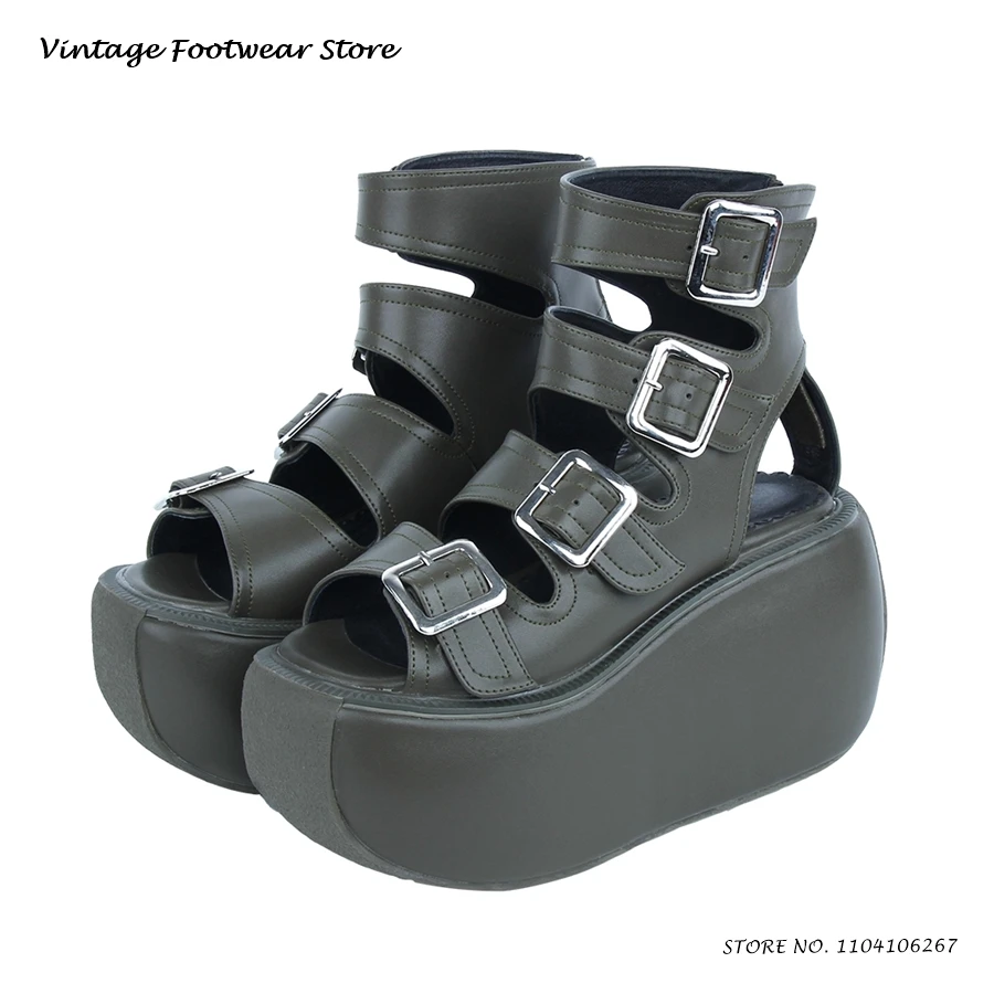 Punk Style Platform Shoes 2025 Round Open Toe Height Increasing Lolita Shoes Summer Multi-buckles Thick Sole Cosplay Sandals