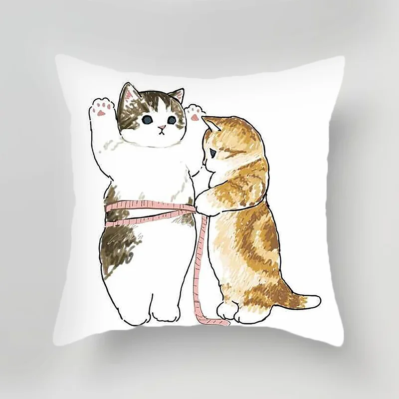 Cute cat print pattern polyester cushion cover for home living room sofa car decoration throw pillow pillowcase