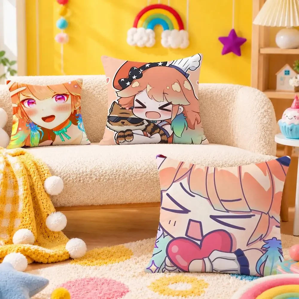 VTuber Takanashi Kiara Cushion Cover Cute Plush Pillow Cartoon Anime Merchandise Throw Pillow For Home Sofa Decor Gift