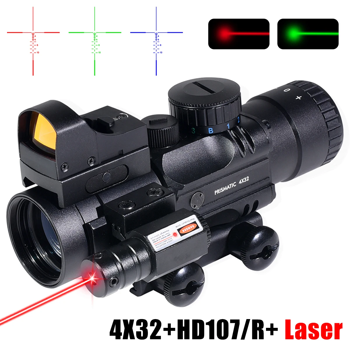 Tactical 4X32 Red Dot Laser Combo Sight Tri-Illuminated Optics Riflescope Airsoft Outdoor Hunting Rifle Scopes Acsessories