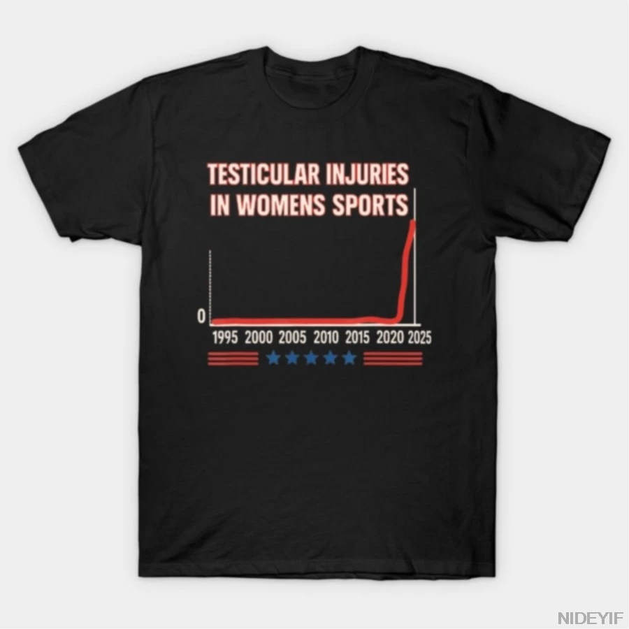 Black humor T-shirt about testicular injury in women during sports Seasonal couple streetwear shirts  oversized t shirt