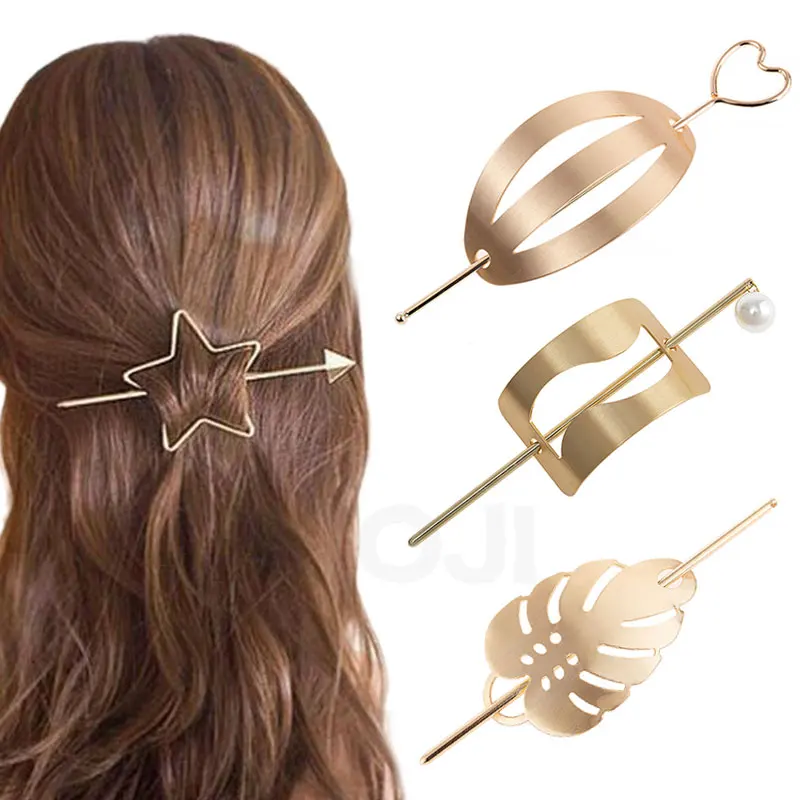 Fashion Gold Glossy Hair Sticks For Women Irregular Leaf Hairpin Geometric Pearl Hair Clip Chinese Hanfu Hair Accessories