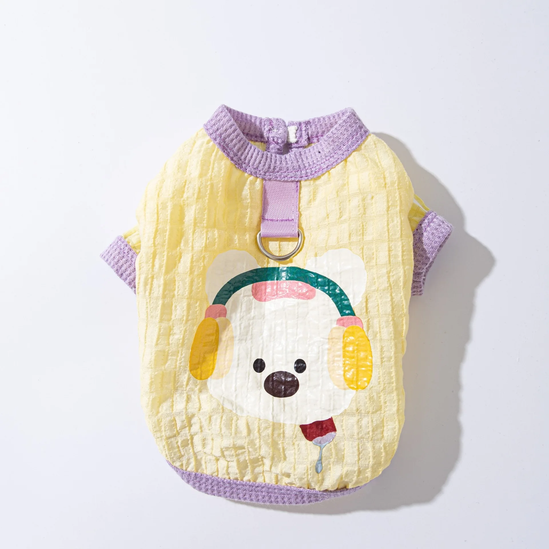 

Music Dog Print Teddy Vest Summer Thin Dog Clothes Small and Medium Dog Outdoor Sun Protection T-Shirt with Leash Buckle