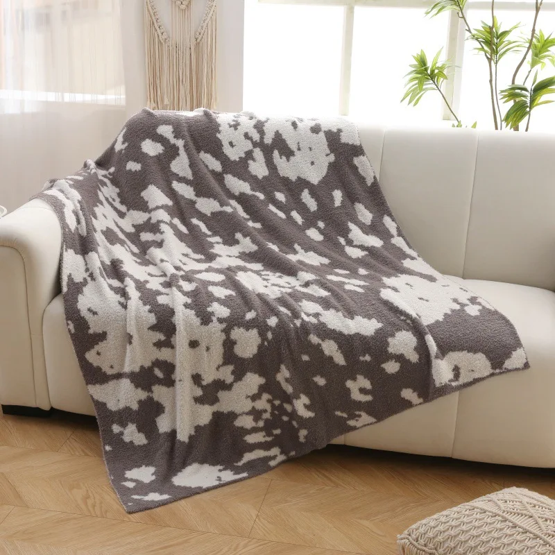 Cow print casual throw blanket - thickened warm flannel leopard print blanket for office summer naps