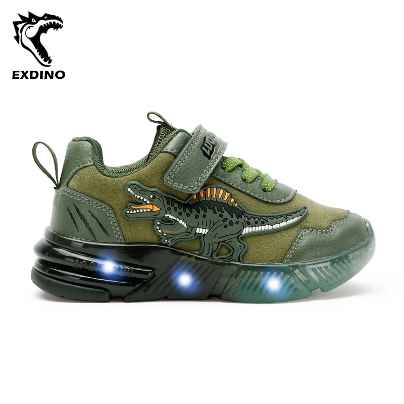 

EXDINO Dinosaur Little Kids Spring Autumn LED Light Up Shoes Children Spinosaurus Boys Glowing Casual Sports Sneakers Non-slip