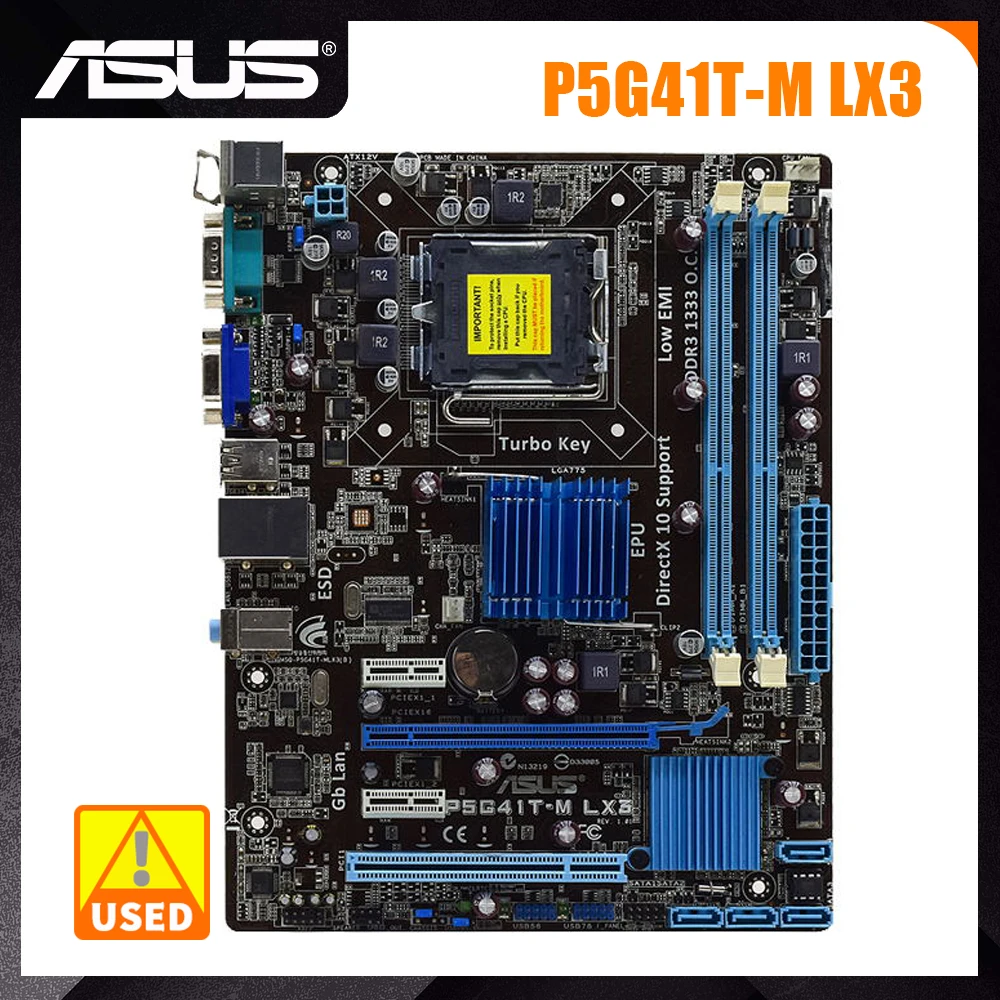 

ASUS P5G41T-M LX3 Motherboard LGA 775 DDR3 Motherboard 8GB Dual Channel SATA II USB2.0 Intel G41 ATX For Core E1600 cpus