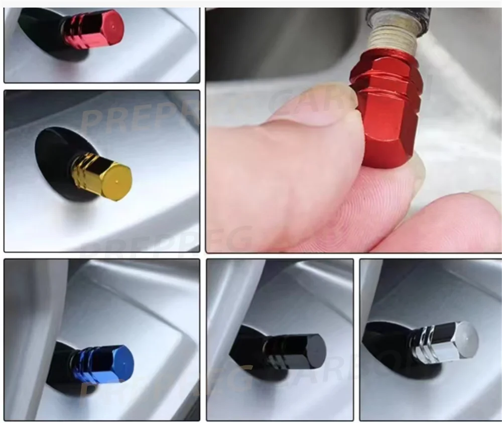 4 Pcs Aluminum Car Tire Valve Caps Hex Alloy Tyre Valve Airtight Cover Waterproof Dust For Automobiles Motorcycles Trucks Bikes