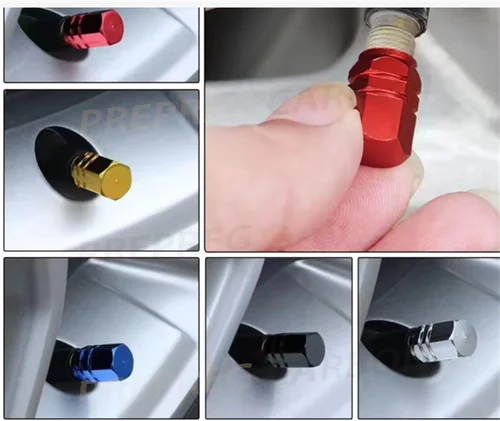 Imagen 2 del producto 4 Uds. Tapas de válvula de neumático de coche de aluminio, cubierta hermética de válvula de neumático de aleación hexagonal, polvo impermeable para automóviles, motocicletas, camiones y bicicletas