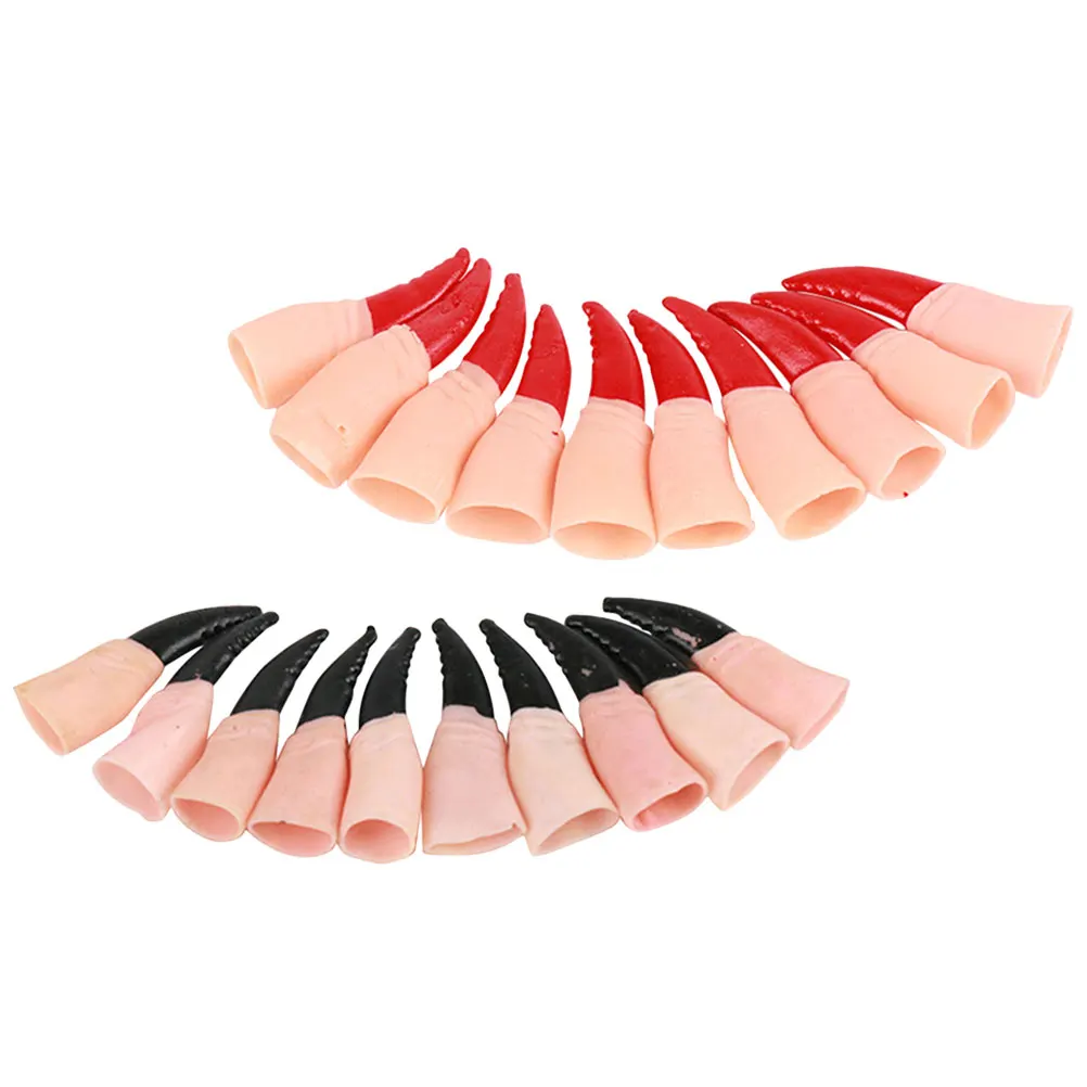 

20pcs Witch Nails Halloween Props Red Black Fake Fingers Reusable Plastic Claws Party Accessories Cosplay Decorations