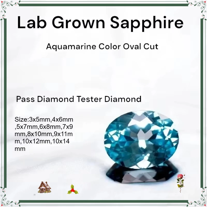 Lab Grown Sapphire Aquamarine Color Oval Cut Loose Gemstone With Certificate For Jewelry Making Pendant Ring Materials