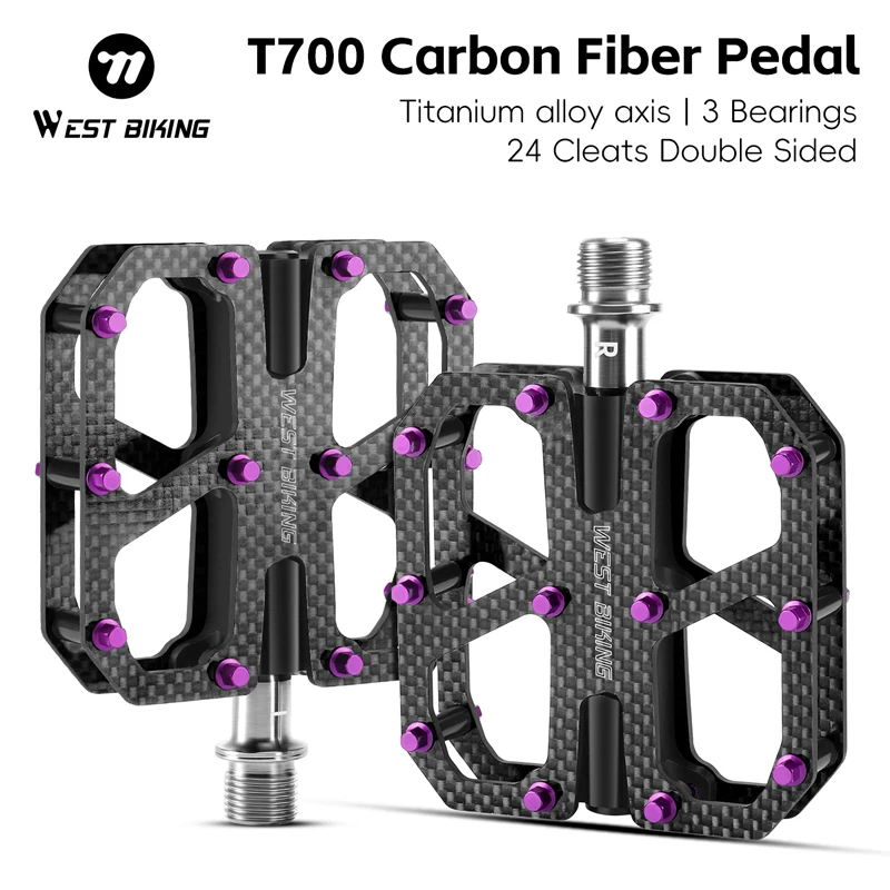 

WEST BIKING Ultra-Light Carbon Fiber Pedals 3 Bearing Cycling Pedals Labor Saving Anti-Slip MTB Road Bicycle Pedal Accessories