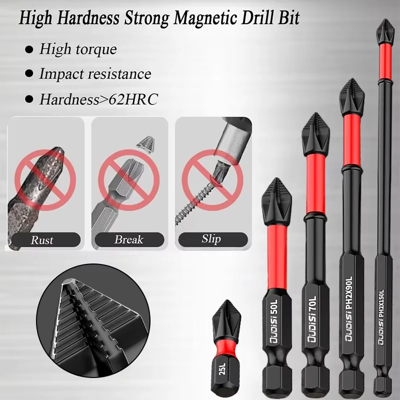 6PC Magnetic Anti-shock Batch Head High Hardness Non-Slip Impact Bits Cross Screwdriver 25/50/65/70/90mm Screwdriver Set