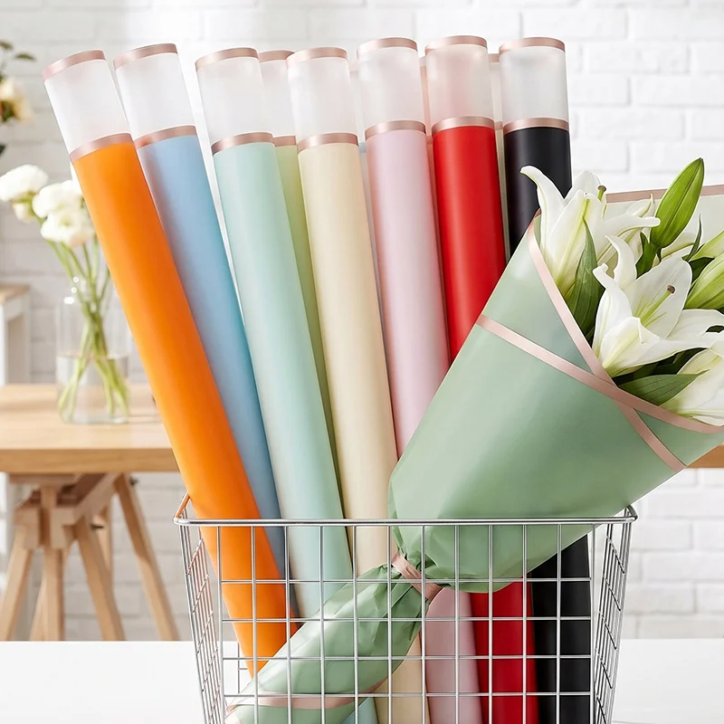 3 In 1 Bouquet Wrap Kit, 20 Wrap Paper Sheets, 20 Milk Cotton Tissue Sheets, 1cm Satin Ribbon, DIY Floral Gift Packaging Supplie