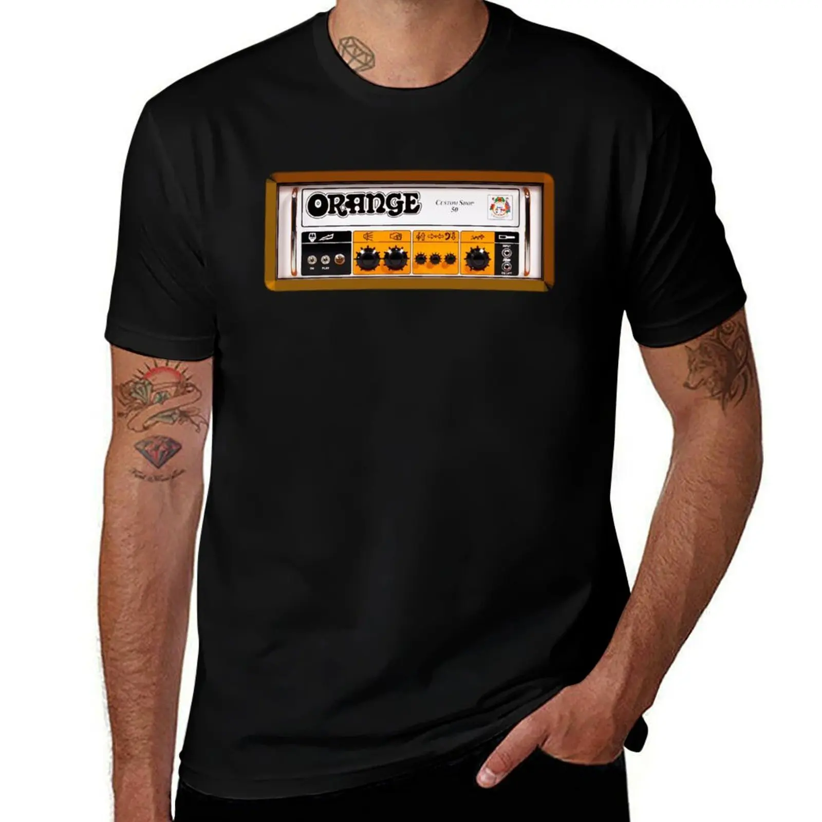 Orange color amp amplifier T-Shirt Big and Tall Crew Neck Tee T-Shirt
