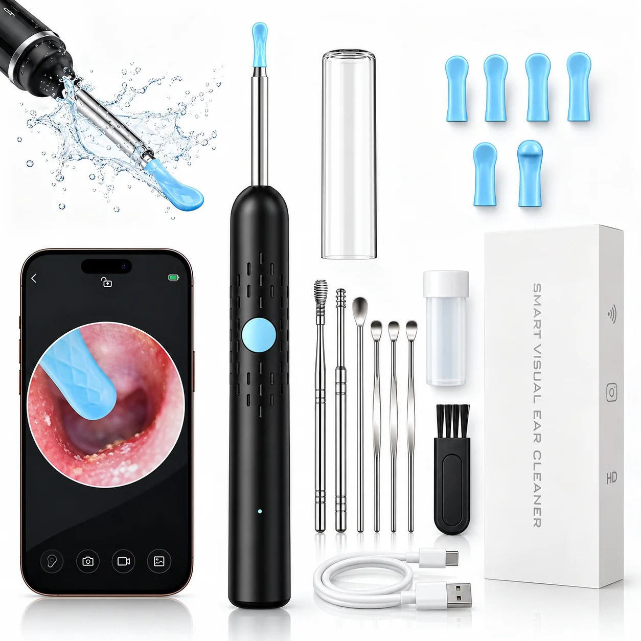 Wireless Visual Ear Cleaner with Camera Safe Ear Wax Removal Otoscope Kit with LED Light Silicone Tip Ear Cleaning Tool for Ho