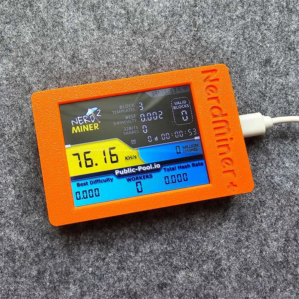 สําหรับ Nerdminer 77 K/S Hashrate พร้อมหน้าจอ 2.8 นิ้ว BTC หวย SOLO Miner Bitcoin Nerd Miner สําหรับ BTC Miner สีส้ม