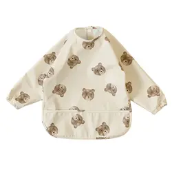 HappyFlute-Mono de manga larga para niños, tejido de PU con estampado, estilo bonito, impermeable, bolsillo de alta capacidad, 1-2 años