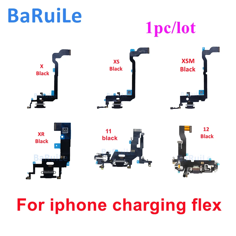 BaRuiLe 1pc USB Charging Port Charger Dock Connector Charging Flex Cable For iPhone 11 12 Pro Max 6 6S 7 8 Plus X XS Max XR Part