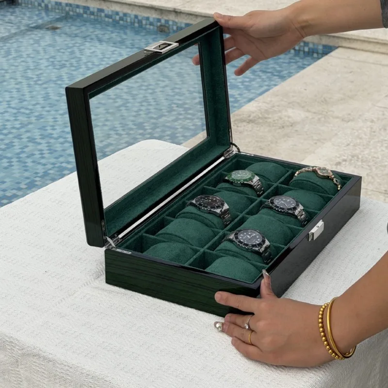 Solid Wood Watches Boxes Luxury Collection Storage Box Transparent Window Dustproof Watch Case Baking Paint Organizer Supplies