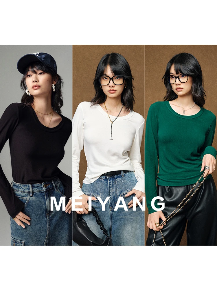 

Футболка Meiyang Long Sve Fce round Ne Straight Cut Base Layer Внутренняя одежда Классический узор Обычная длина све