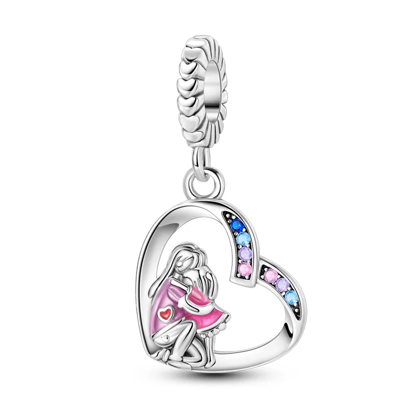 

2025 Hot Sale 925 Sterling Silver CZ pave Charms Beads Mother's Embrace Dangle fit Original Bangle Bracelet Jewelry Diy