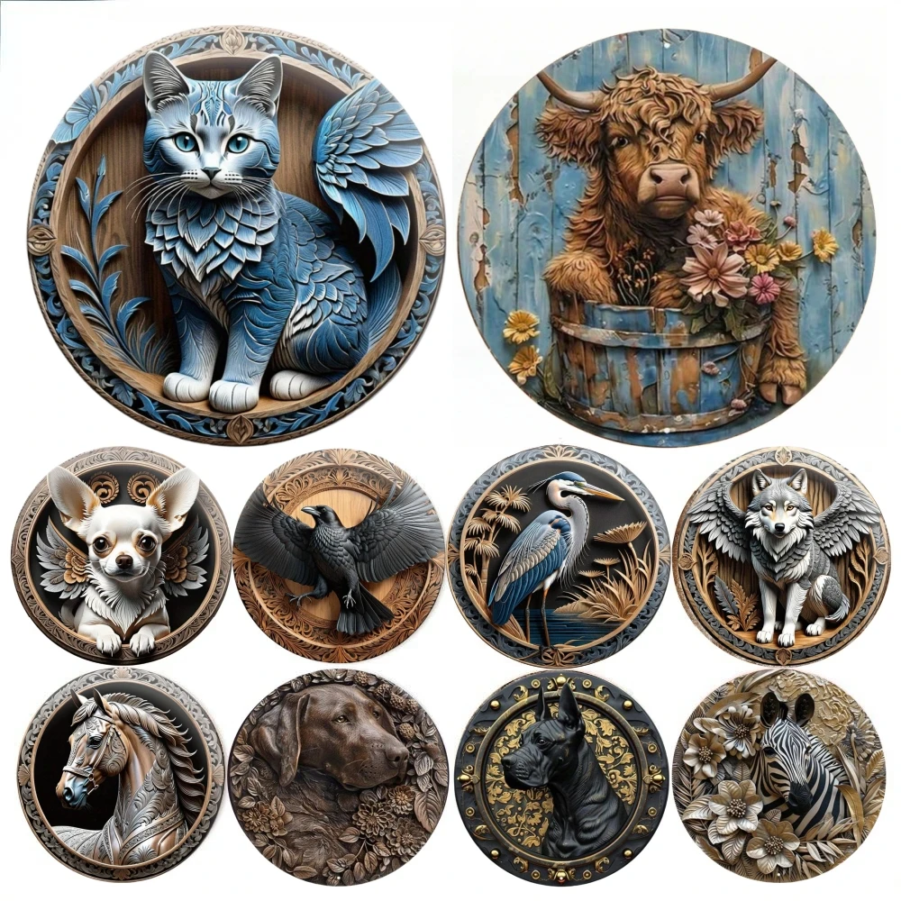 Runde Metall Aluminium Zeichen Kunst Malerei Kranz dekorative Platten Eingang Dekor Geschenk Maske Thema für Bar Club Home Zimmer Wand Dekor